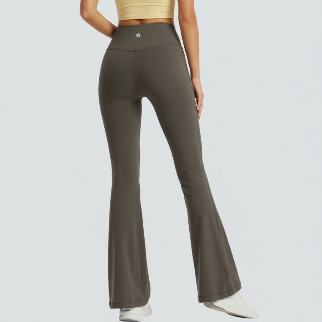 One-Size Flared Yoga Pants - Khaki Brown