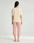 Half Sleeves Cotton Night Suit Set - Pink & Ivory