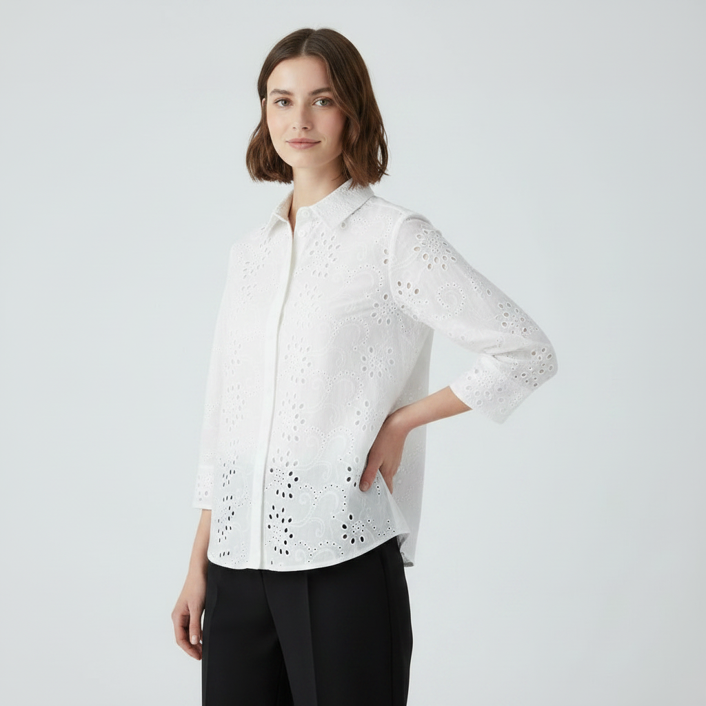 Stylish Pattern Cut-Out Blouse - White