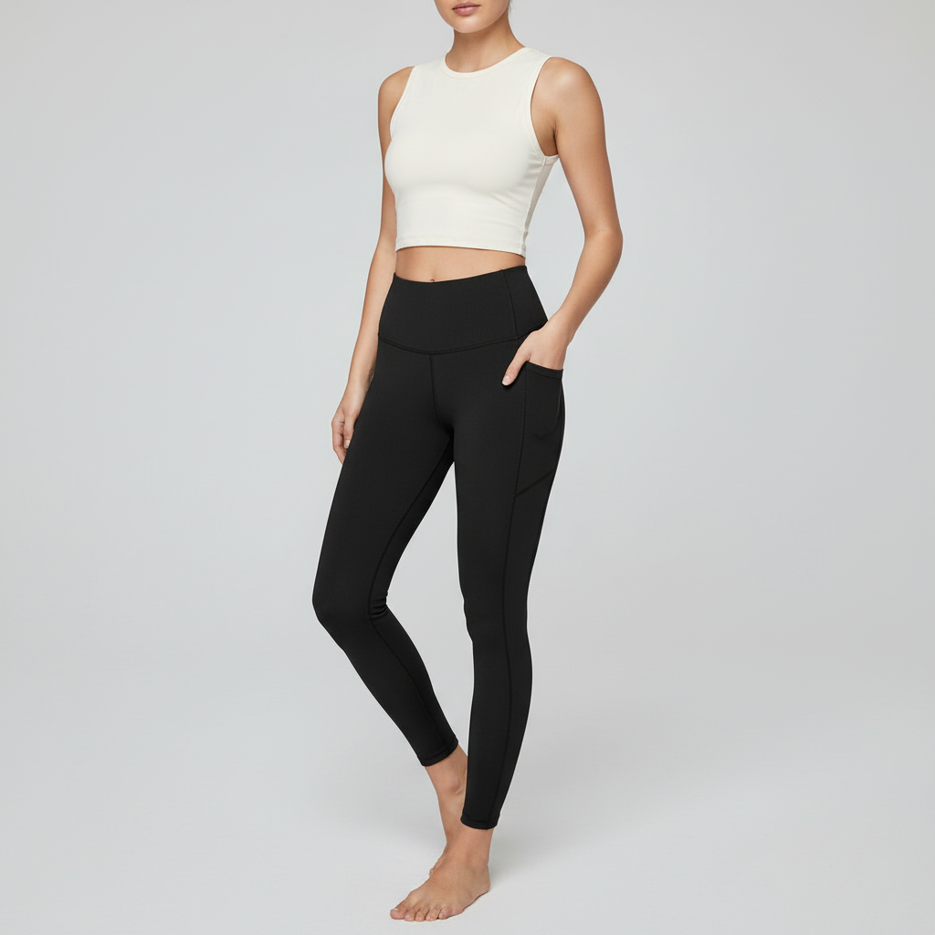 High-Rise Leggings With Side-Pockets - Black