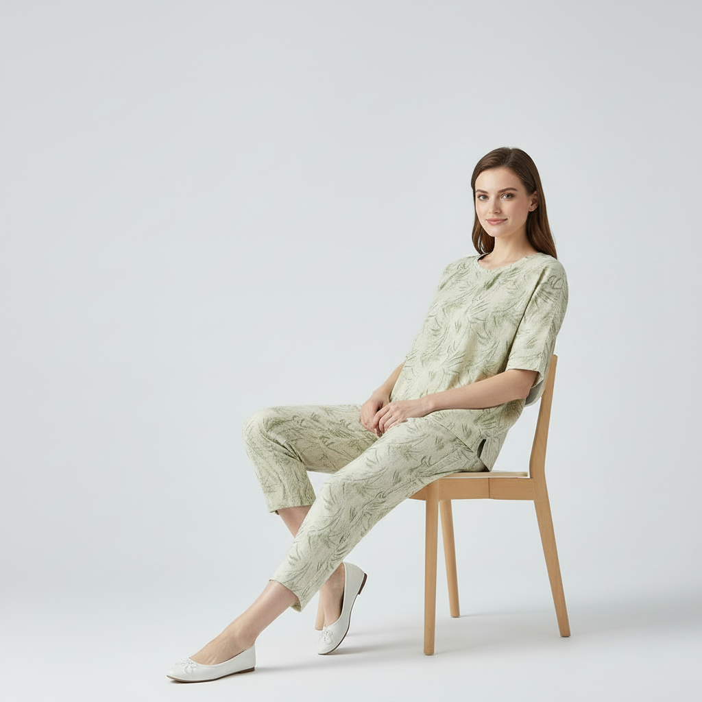 Half Sleeves Cotton Night Suit Set - Rainforest Green