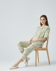 Half Sleeves Cotton Night Suit Set - Rainforest Green