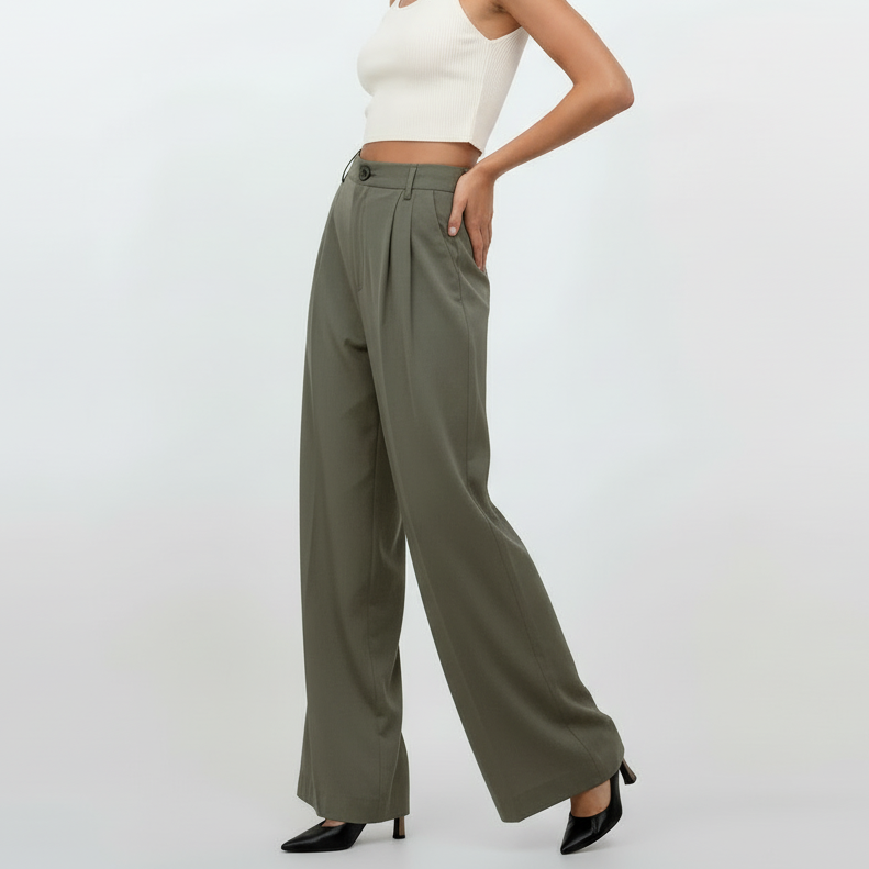 High Rise Wide Chic Pants - Dark Khaki