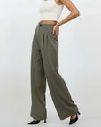High Rise Wide Chic Pants - Dark Khaki