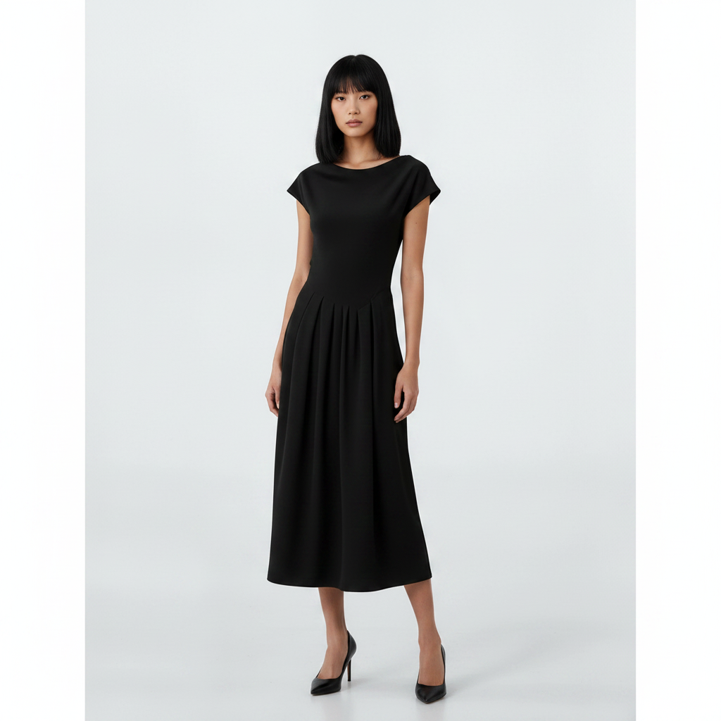 Chic Asymmetric Hem Dress - Black