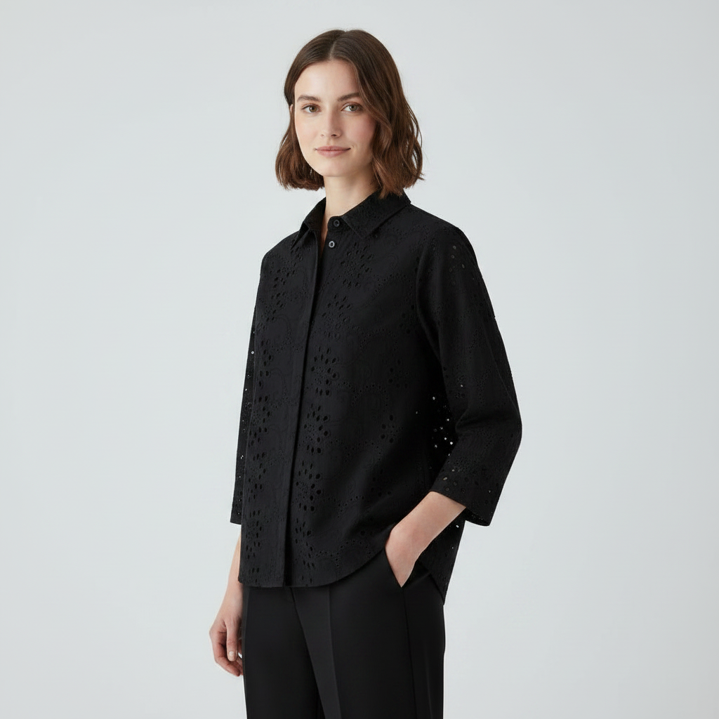 Stylish Pattern Cut-Out Blouse - Black