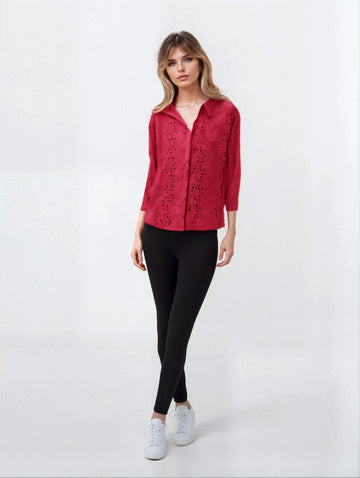 Stylish Pattern Cut-Out Blouse - Red
