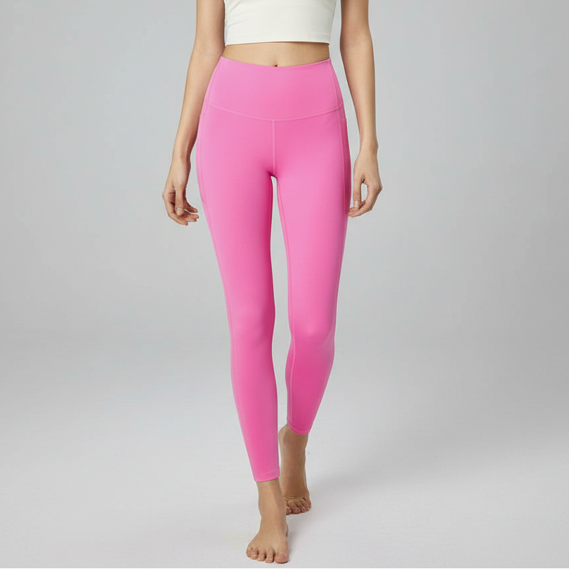 High-Rise Leggings With Side-Pockets - Bright Pink