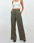 High Rise Wide Chic Pants - Dark Khaki