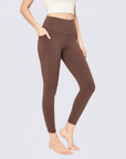 High-Rise Leggings With Side-Pockets - Brown