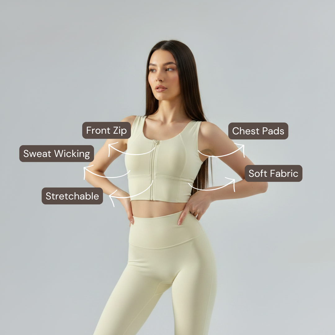 Front Zip Sports Bra - Ivory White