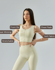 Front Zip Sports Bra - Ivory White