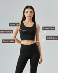 Front Zip Sports Bra - Black