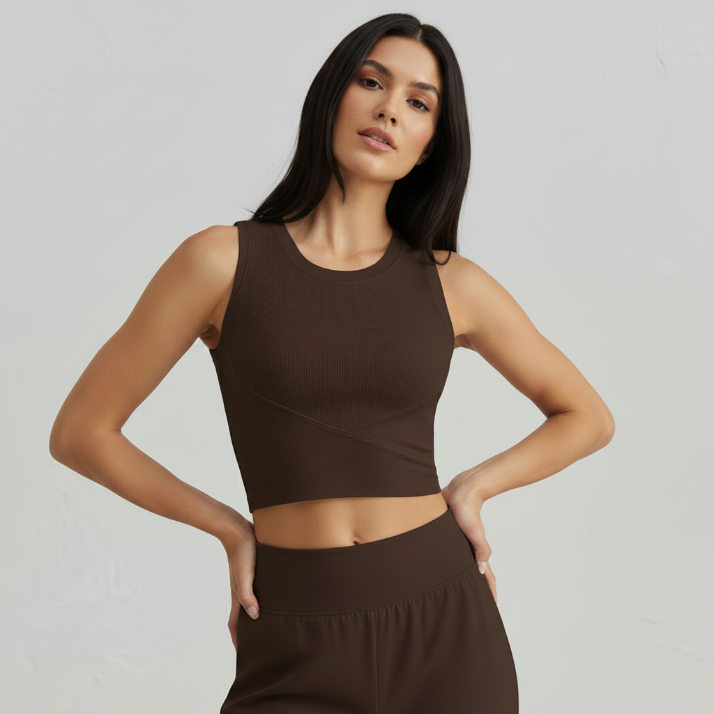 Ribbed Comfort Top - Brown