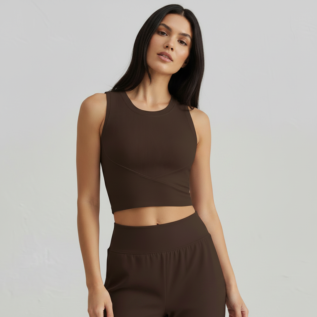 Ribbed Comfort Top - Brown